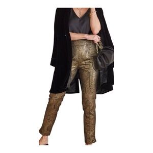 NWT Soft Surroundings Nevina Metallic Gold Jacquard Floral Slim Trousers Sz 10